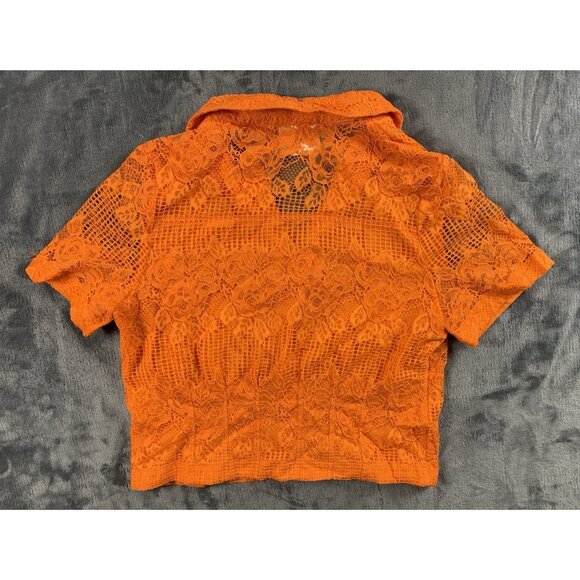 Maeve Anthropologie Lace Button Down Top Short Sleeve Orange Size Medium - Picture 4 of 8